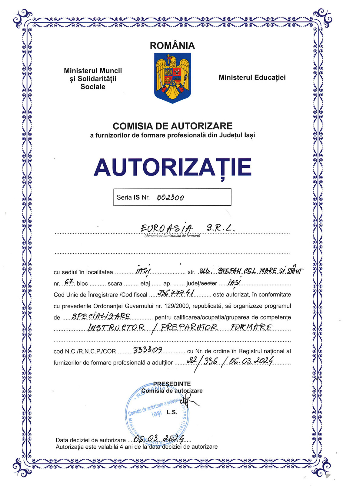 Instructor preperator formare